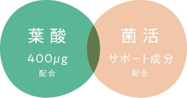 葉酸 400μg配合、菌活 サポート成分配合