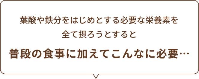 葉酸以外も必要な栄養素を全て摂ろうとすると、普段の食事に加えてこんなに必要…